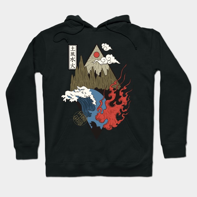 Cool Japanese Four Sacred Elements Hoodie by BamBam